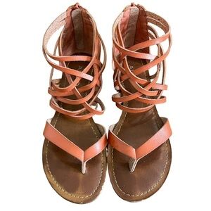 GUC Aldo sandals, gladiator style, leather, coral coloured, size 38.